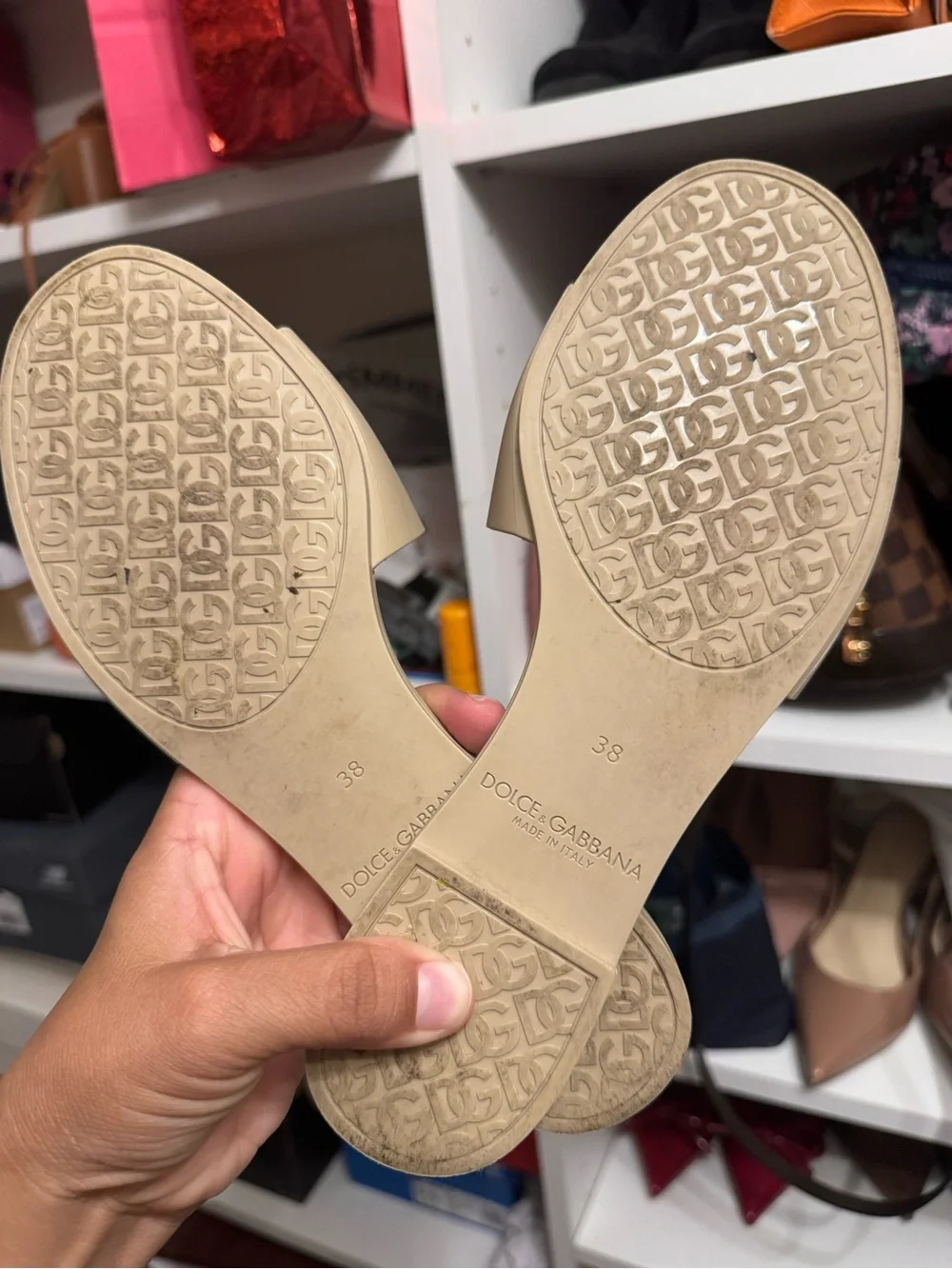 Dolce & Gabbana Cream Patent DG Logo Slide Mules - Picture 2 of 2